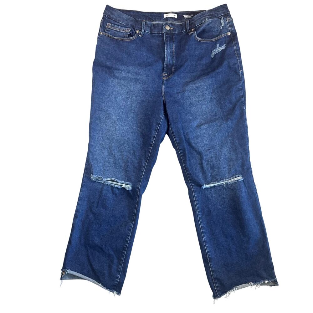 Good American Always Fits Good Legs Straight Ripped Jeans Indigo691 - 14-18 - Picture 2 of 9